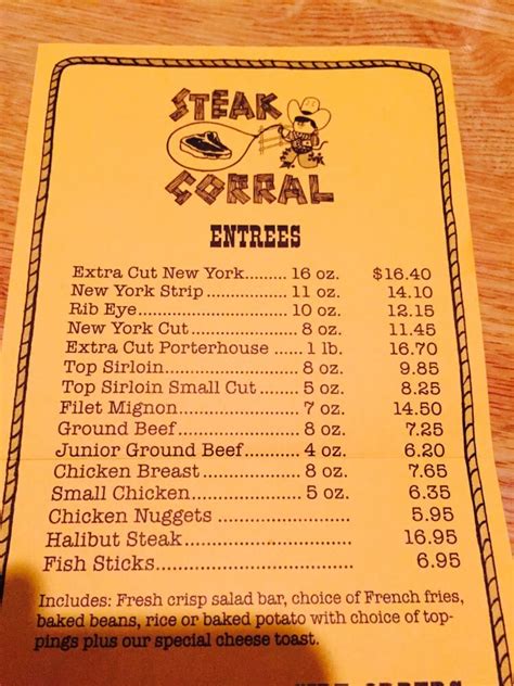 steak corral menu